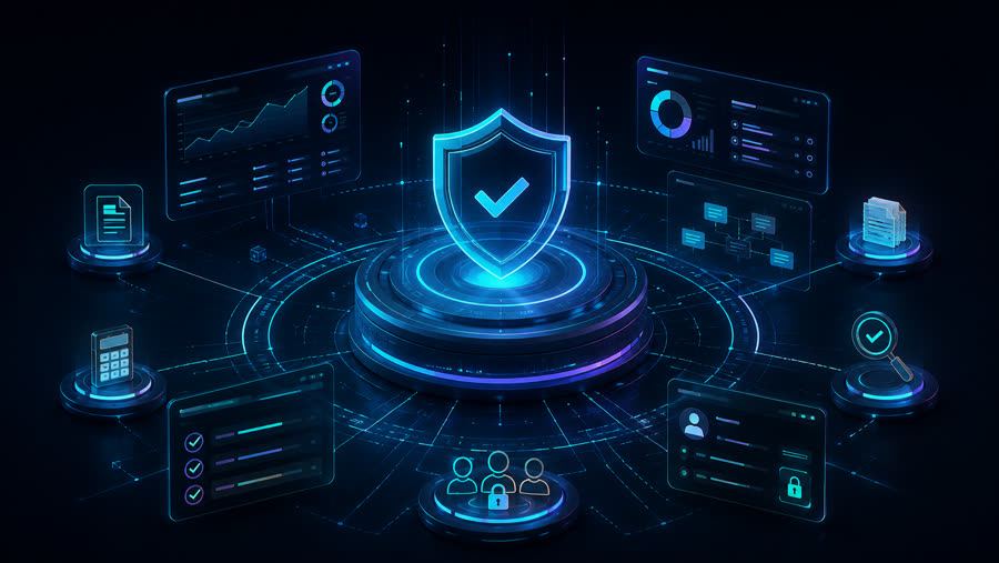 Vista conceptual de seguridad, control operativo y analítica